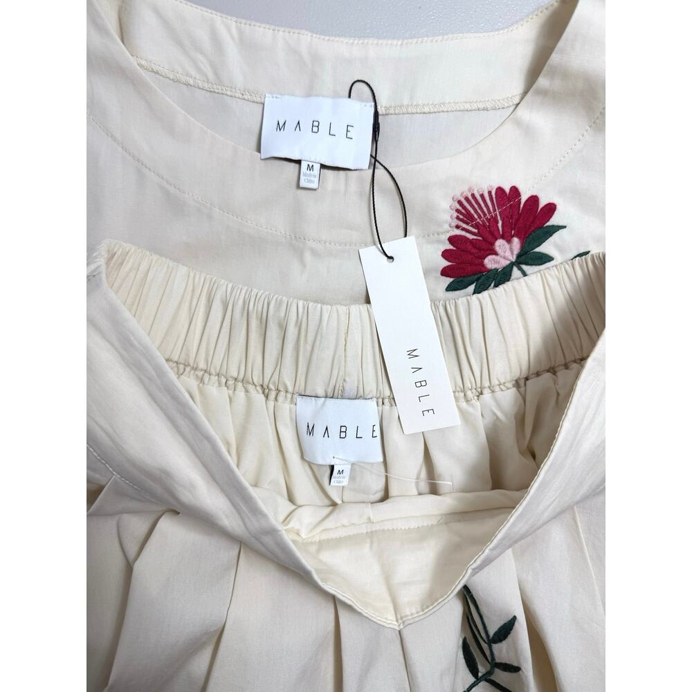 MABLE Floral Embroidered Two Piece Skirt Set Boho Garden Crop Top Midi M NWT - Picture 11 of 12